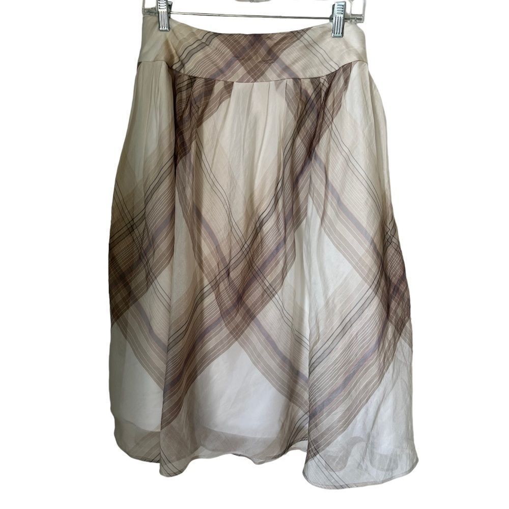 Talbots 100% Silk A Line Brown Sheer Overlay Fully Lined Boho Office Chic 12